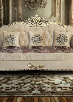 Royal Carved Sofa Set single seater cream with black gold carving Furnish Sofa